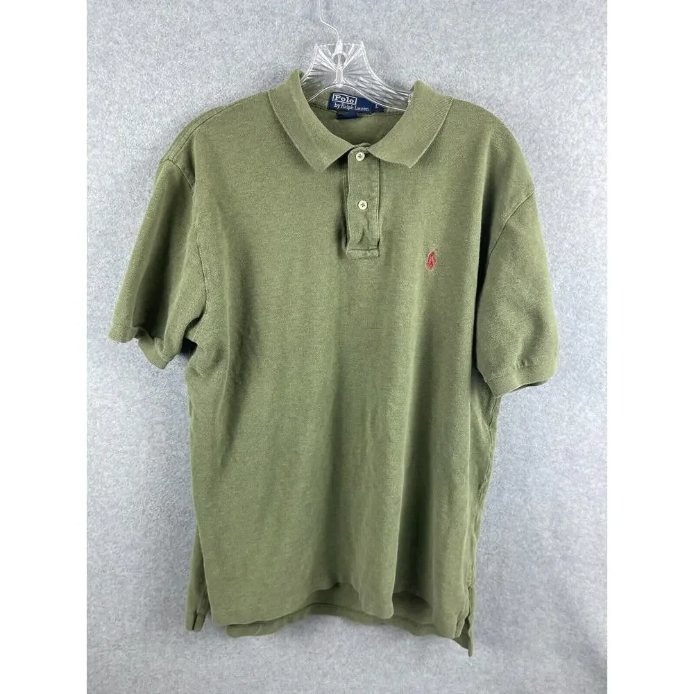 VTG Ralph Lauren Polo Shirt Men's L Green Short Sleeve Preppy Classic‎ Pullover